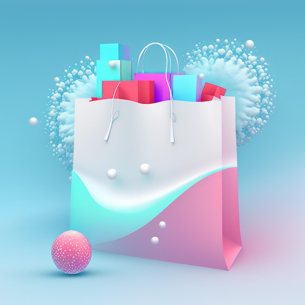 Divertidas bolsas de Navidad ultrasuaves con regalos aislados sobre fondo rosa Colores pastel Afiche colorido y pancarta Ilustración 3D de estilo minimalista de dibujos animados