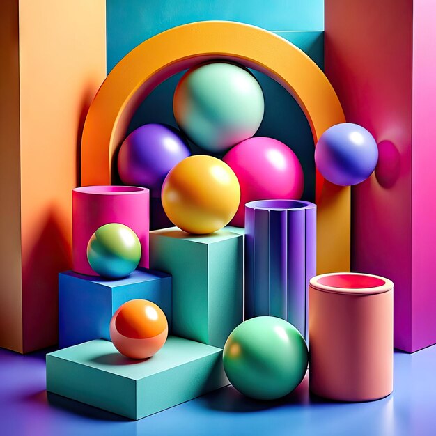 Divertidas formas abstractas con colores vibrantes imágenes 3D con brillo extra luz y suavidad