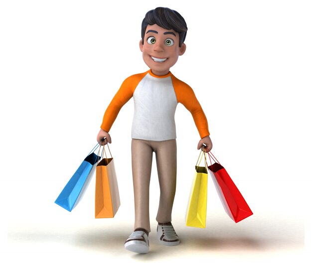 Divertido, 3d, caricatura, asiático, adolescente