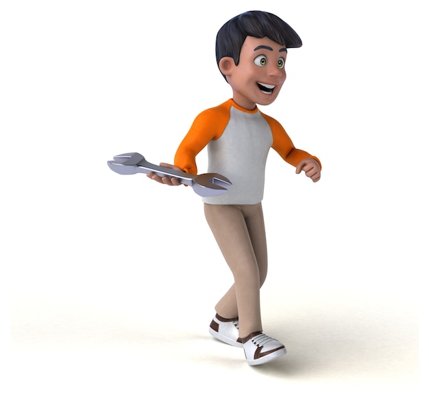 Divertido, 3d, caricatura, asiático, adolescente