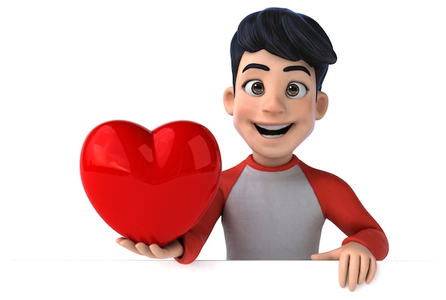 Divertido adolescente asiático en 3D con un estilo manga con forma de corazón