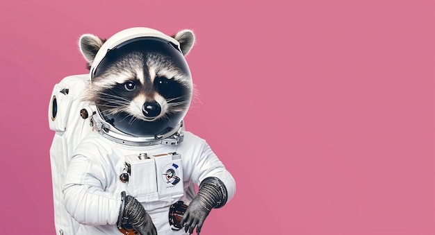 El divertido astronauta mapaches en rosa con espacio para copiar