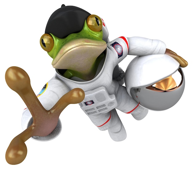 Divertido astronauta de rana de dibujos animados en 3D