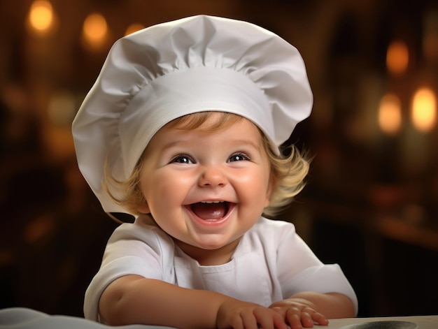 divertido bebé sonriente como chef