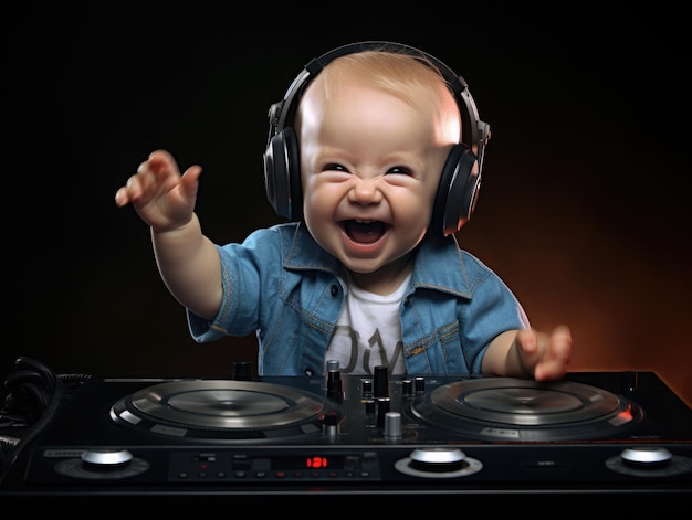 divertido bebé sonriente como dj