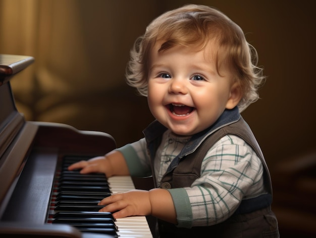 divertido bebé sonriente como pianista