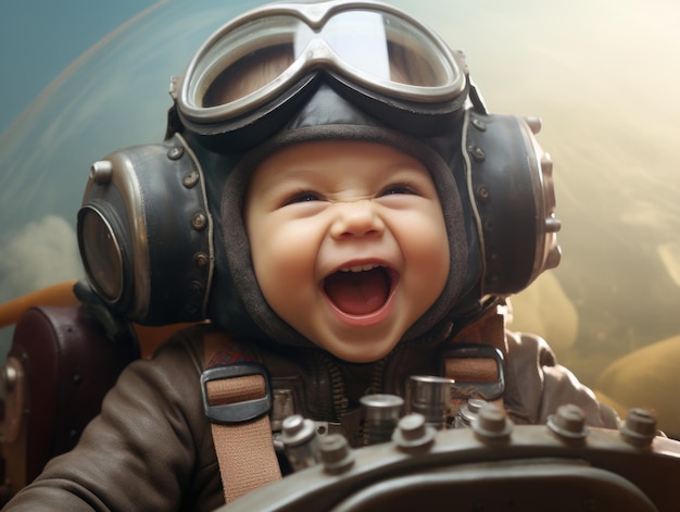 divertido bebé sonriente como piloto