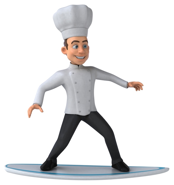 Divertido chef de dibujos animados en 3D navegando