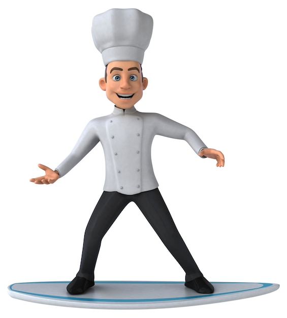 Divertido chef de dibujos animados en 3D navegando