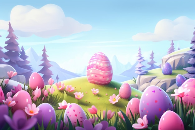 divertido conejo de Pascua arte Feliz día de Pascua huevos 3D Ilustración de fondo huevo de vacaciones patrón de primavera