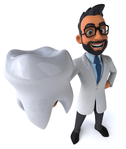 Foto divertido dentista indio de dibujos animados en 3d
