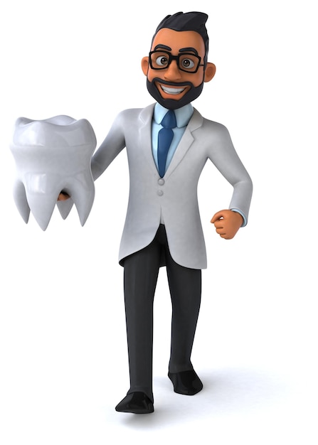 Foto divertido dentista indio de dibujos animados en 3d