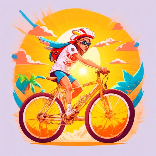 Foto divertido deporte de bicicleta de sol con cine de jinete oculto