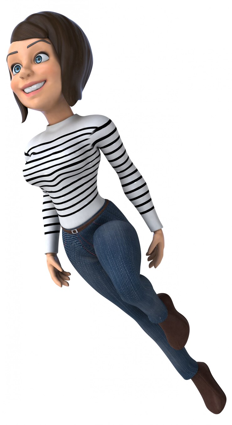 Foto divertido desenho animado 3d personagem casual mulher