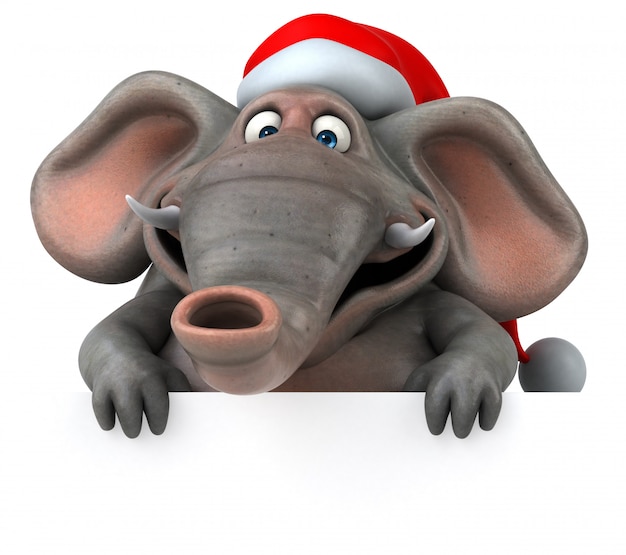 Divertido elefante ilustrado en 3D con sombrero de Santa apuntando