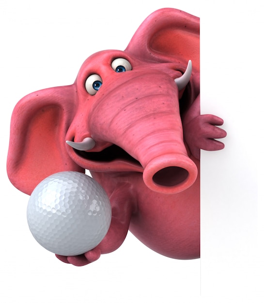 Foto divertido elefante rosa ilustrado sosteniendo una pelota de golf