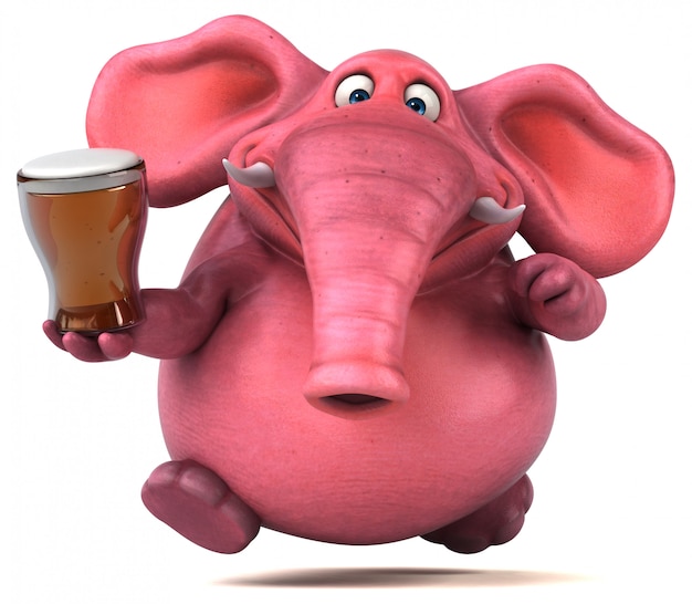 Divertido elefante rosa ilustrado sosteniendo un vaso de cerveza