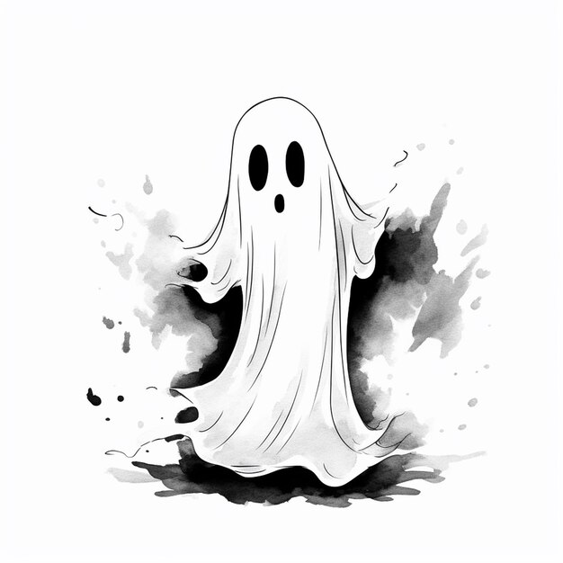 Divertido fantasma de Halloween dibujado a mano con una gran sonrisa