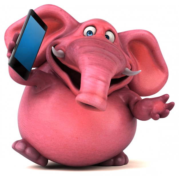 Divertido ilustrado elefante 3D rosa segurando um telefone