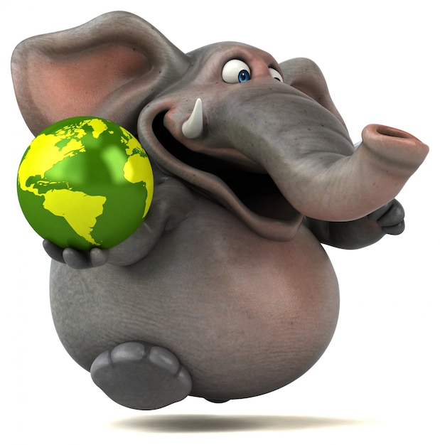 Divertido ilustrado elefante 3D segurando o globo do mundo