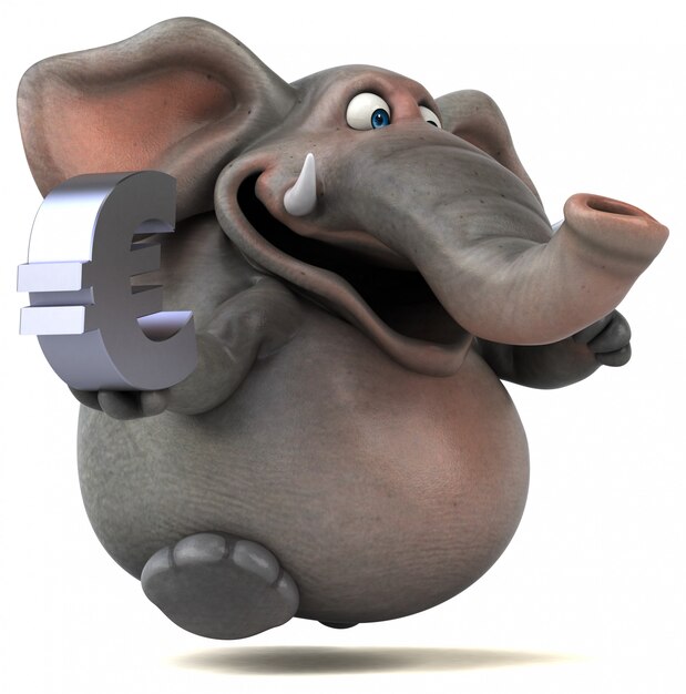 Divertido ilustrado elefante 3D segurando um sinal de euro