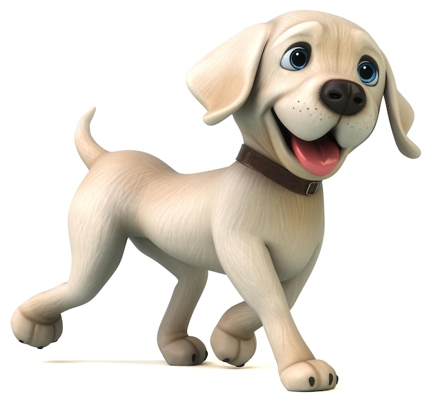Divertido Labrador retriever blanco de dibujos animados en 3D