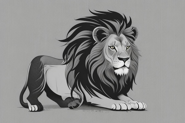 Divertido león elegante personaje en blanco y negro hermosa ilustración