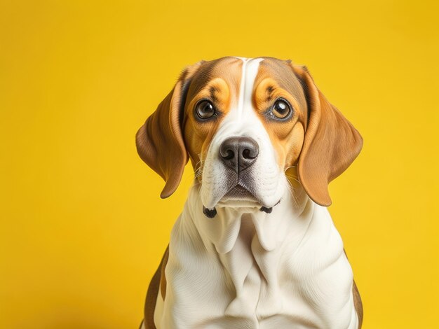 Divertido lindo perro beagle sobre fondo amarillo pastel suave ai generativo