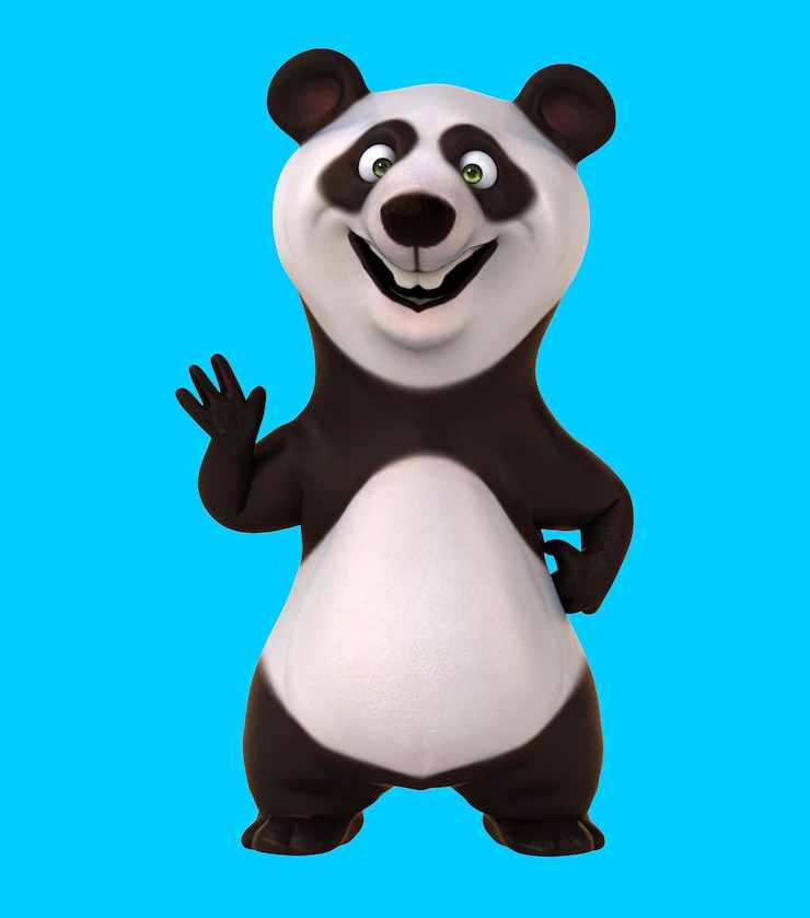 Foto el divertido panda de dibujos animados en 3d