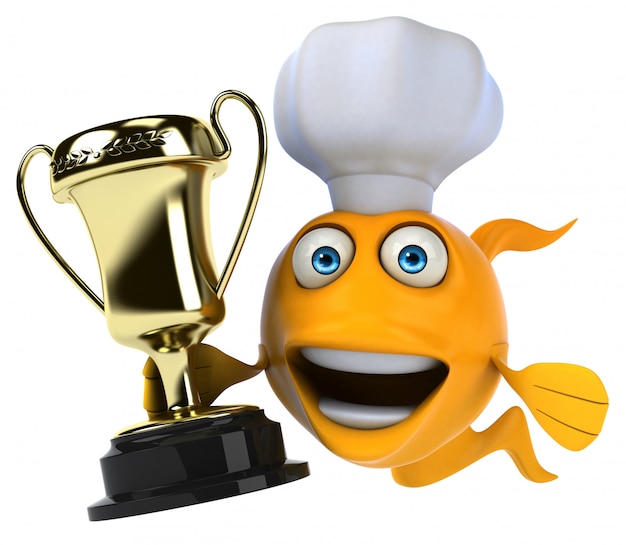 Foto divertido peixe ilustrado segurando um troféu