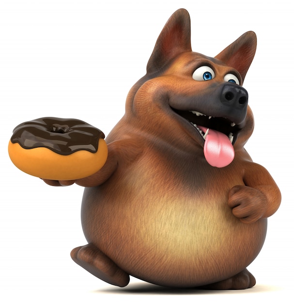 Divertido perro pastor alemán con donut