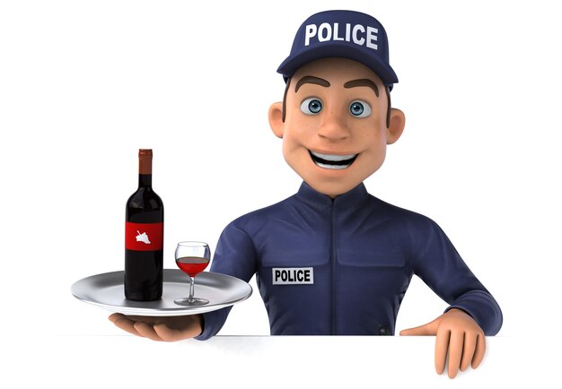 Divertido personaje 3D de un oficial de policía de dibujos animados