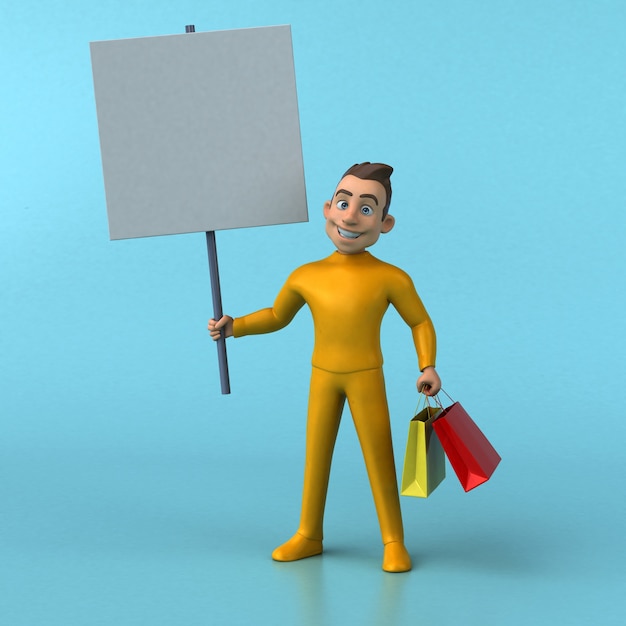 Divertido personaje amarillo de dibujos animados en 3D