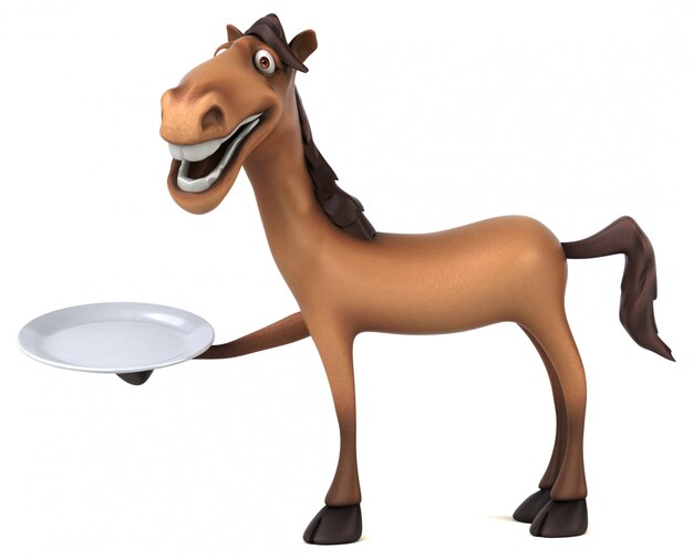 Divertido personaje de caballo 3d sosteniendo un plato