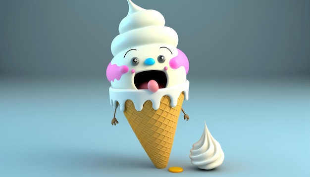 Divertido personaje de dibujos animados de helados AI generativa