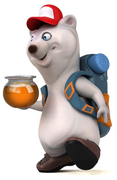 Divertido personaje de dibujos animados mochilero oso 3D