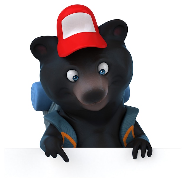Divertido personaje de dibujos animados mochilero oso 3D