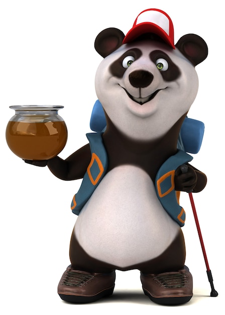 Divertido personaje de dibujos animados de mochilero panda 3D