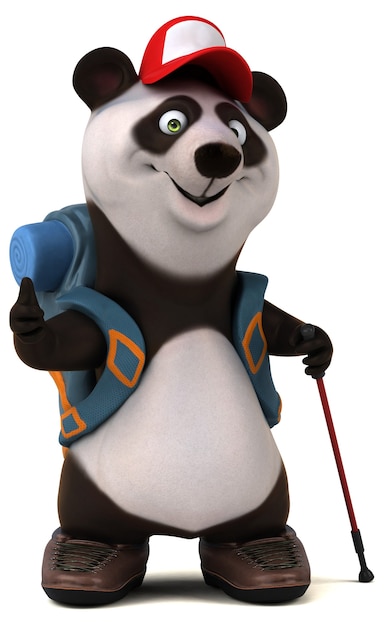 Divertido personaje de dibujos animados de mochilero panda 3D