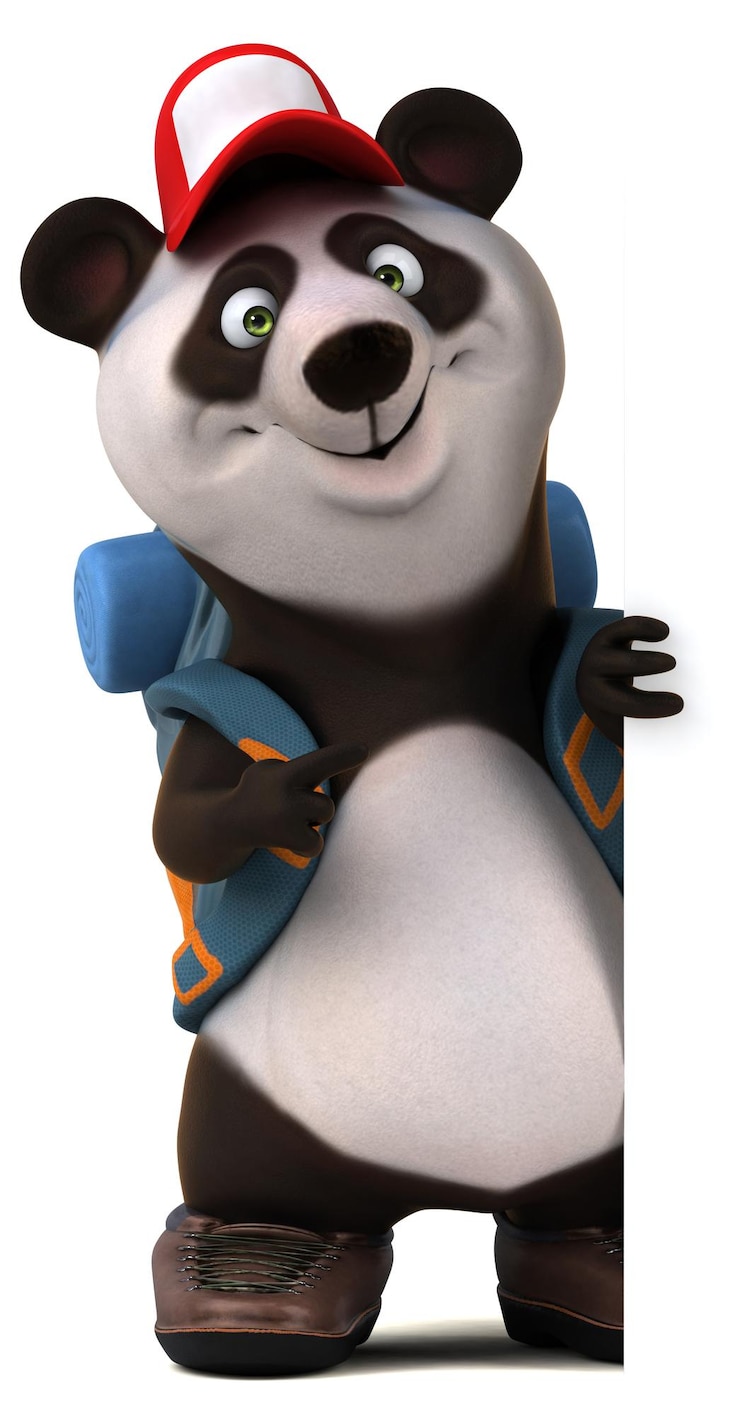 Foto divertido personaje de dibujos animados de panda en 3d