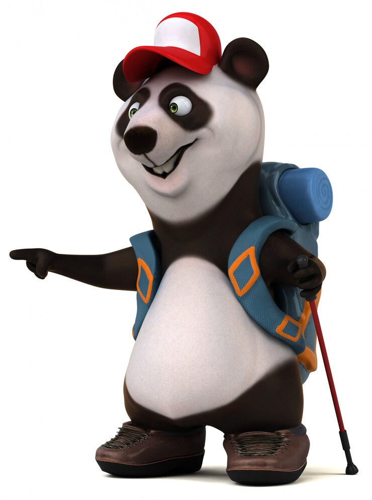 Foto divertido personaje de dibujos animados de panda en 3d