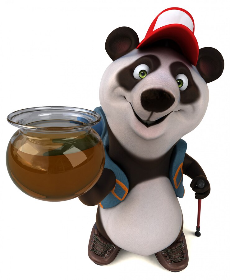 Foto divertido personaje de dibujos animados de panda en 3d