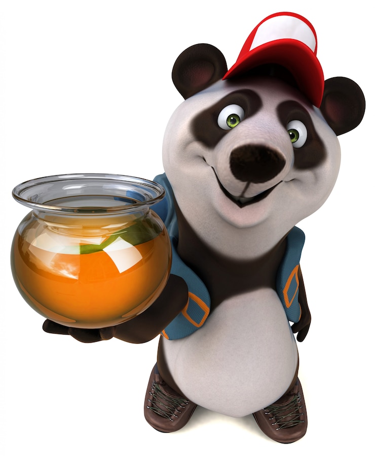 Foto divertido personaje de dibujos animados de panda en 3d