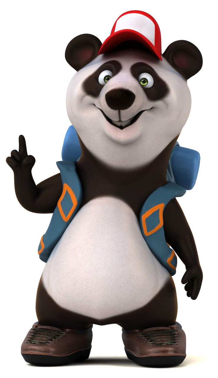 Foto divertido personaje de dibujos animados de panda en 3d