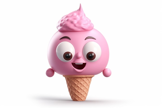 Foto divertido personaje de helado en cono de galleta aislado sobre fondo blanco ai generativo
