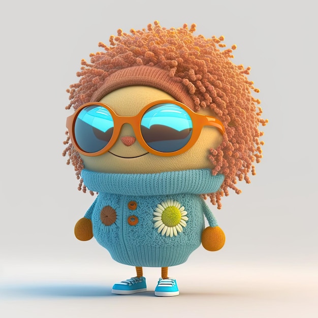 Divertido personaje infantil 3D con un increíble peinado sobre un fondo de color IA generativa