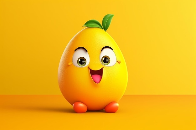 Divertido personaje de mango sobre fondo naranja 3d render ilustración generativa ai