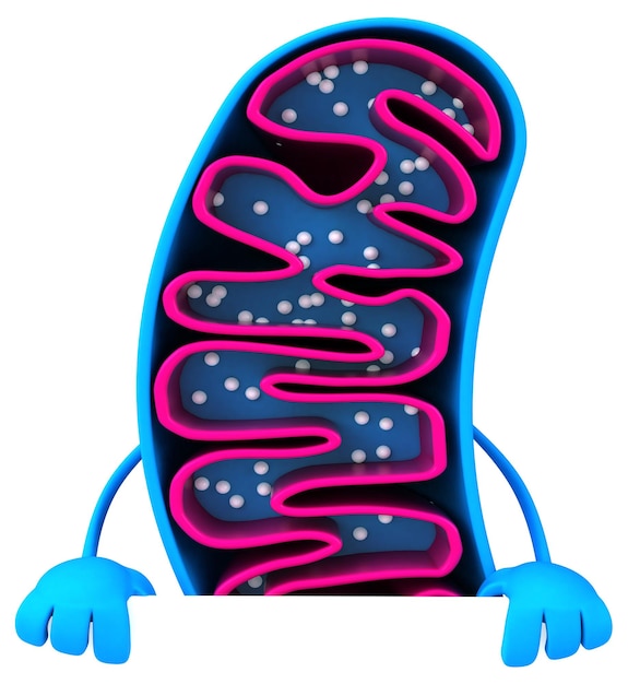 Divertido personaje de mitocondrias de dibujos animados en 3D