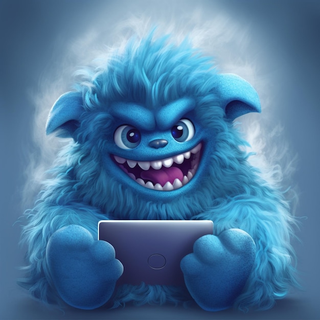 Foto un divertido personaje de monstruo azul.