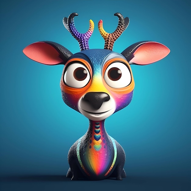 Divertido personaje de reno con grandes ojos ilustración 3d